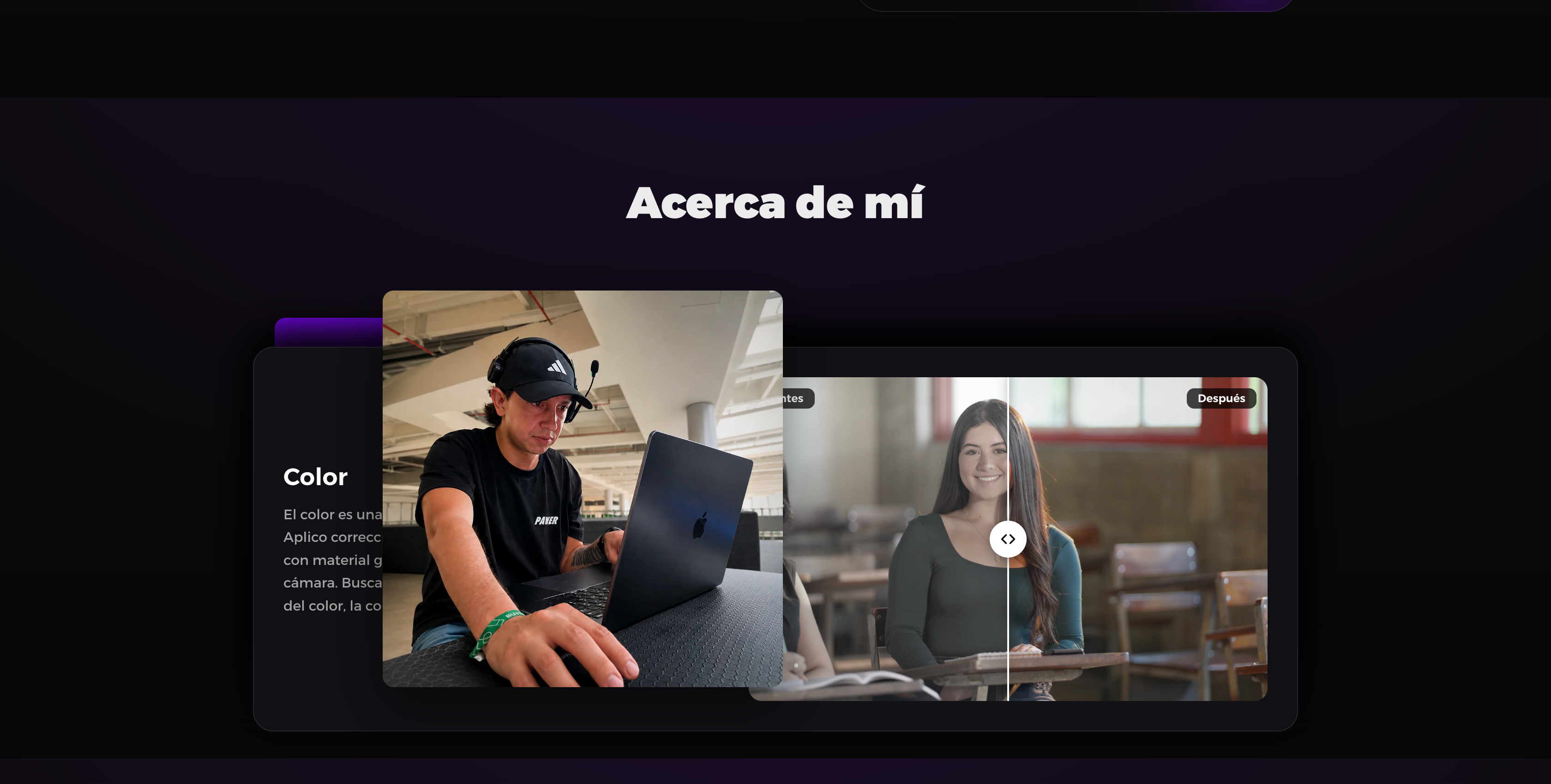 Секция About me и интерактивное сравнение color grading на сайте FitoFrame
