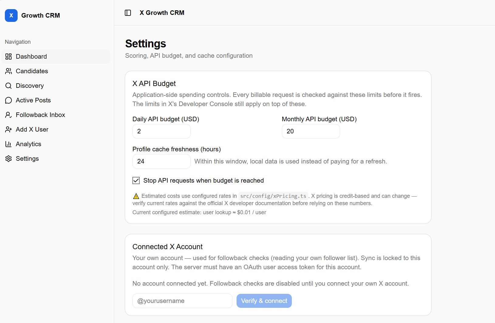 Настройки бюджета API в X CRM